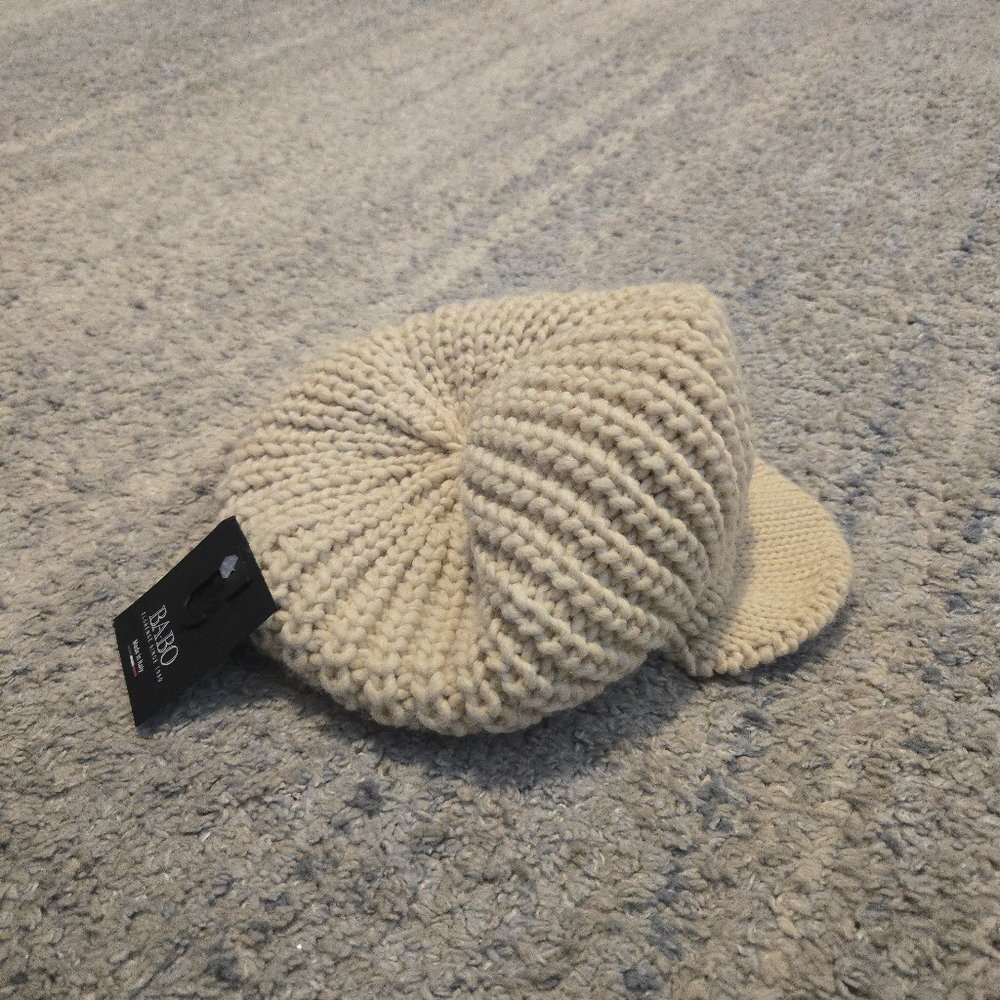 BA-BO Florence Italy Chunky Knit Newsboy Beret Hat – Cream Ivory Wool Blend – NW